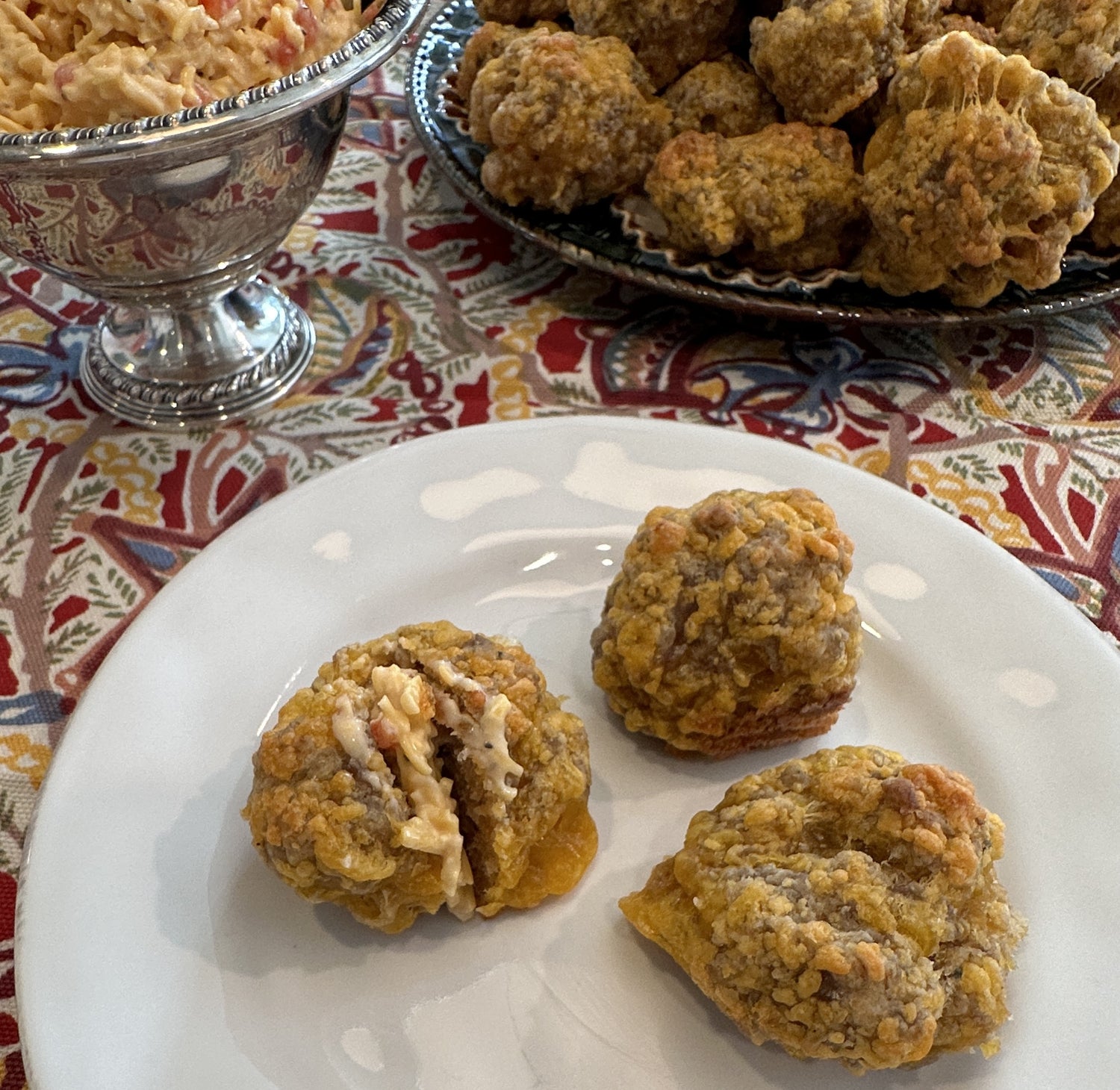 Sausage Balls and "Pimena 'N Cheese"