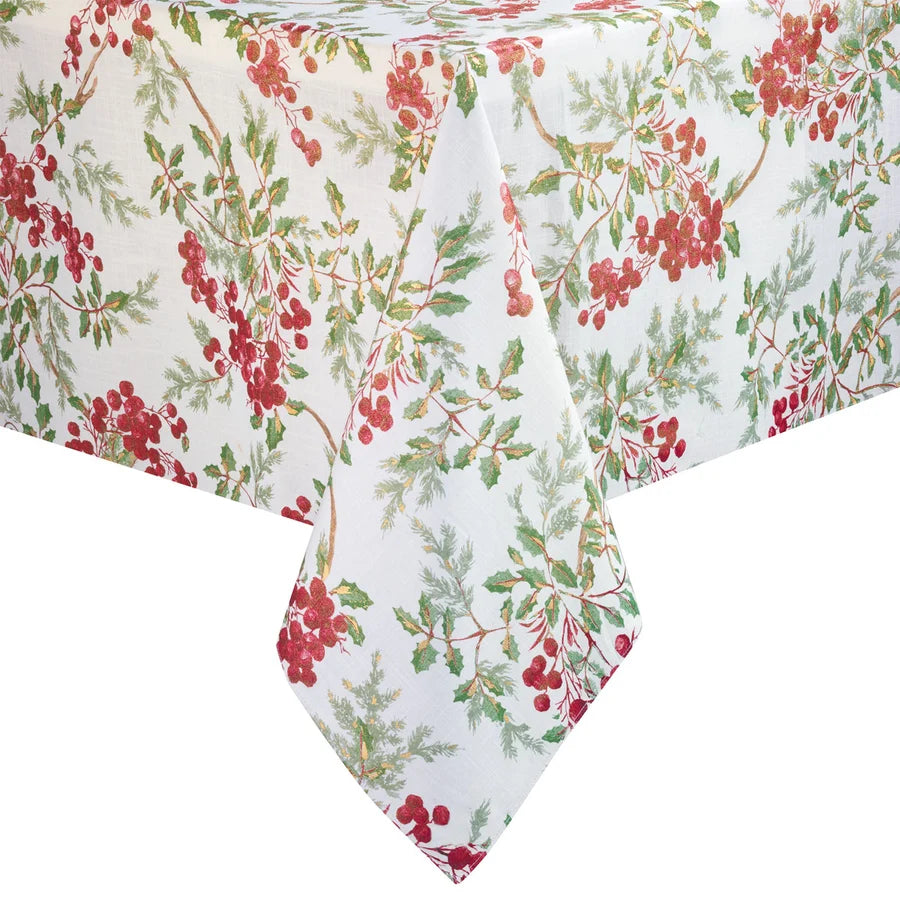 Holly Berry Metallic Gold 63" x 84" Tablecloth