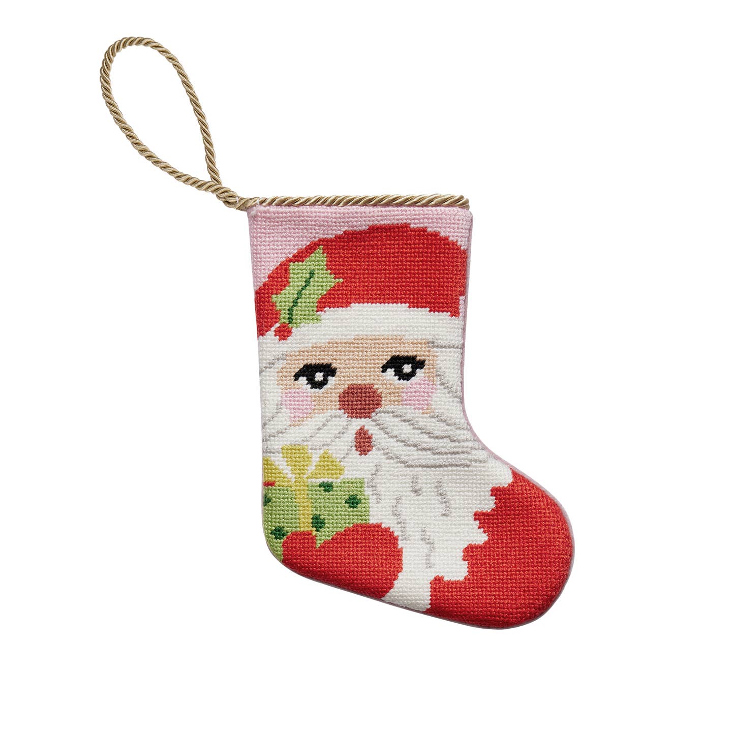 Holly Santa Miniature Needlepoint Stocking