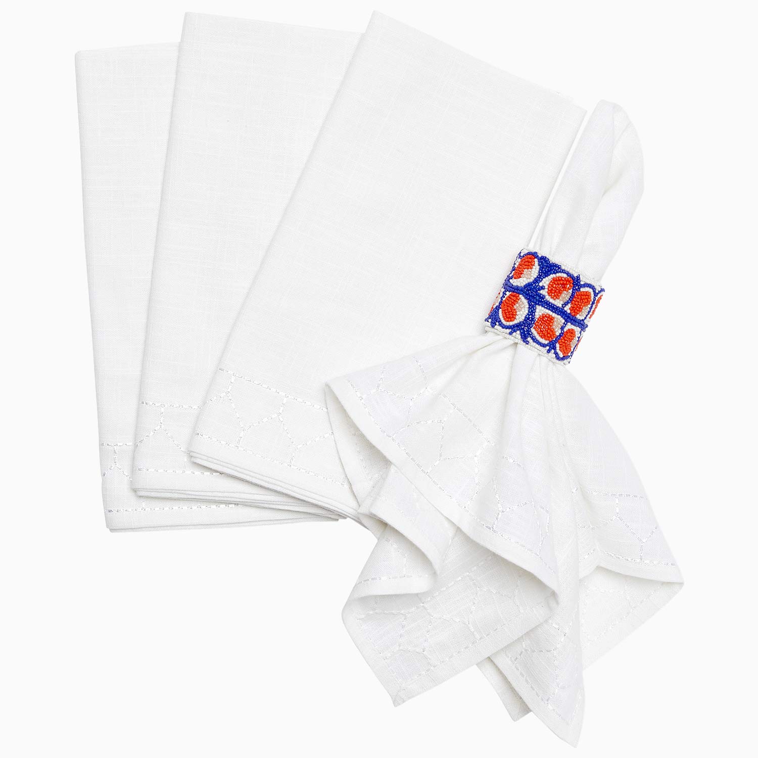 John Robshaw Stitched White Napkins, Set of 4