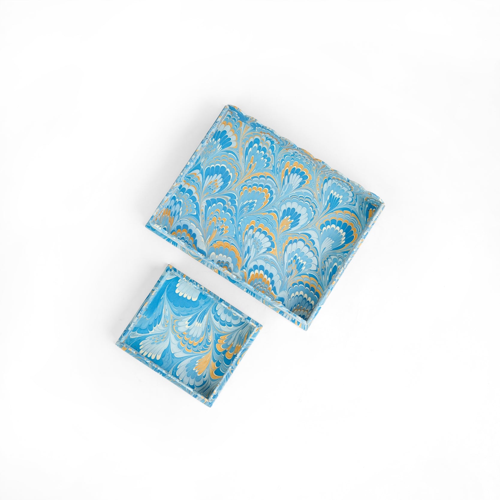 Hayes Marbled Trays, Set of 2, Blue Gold