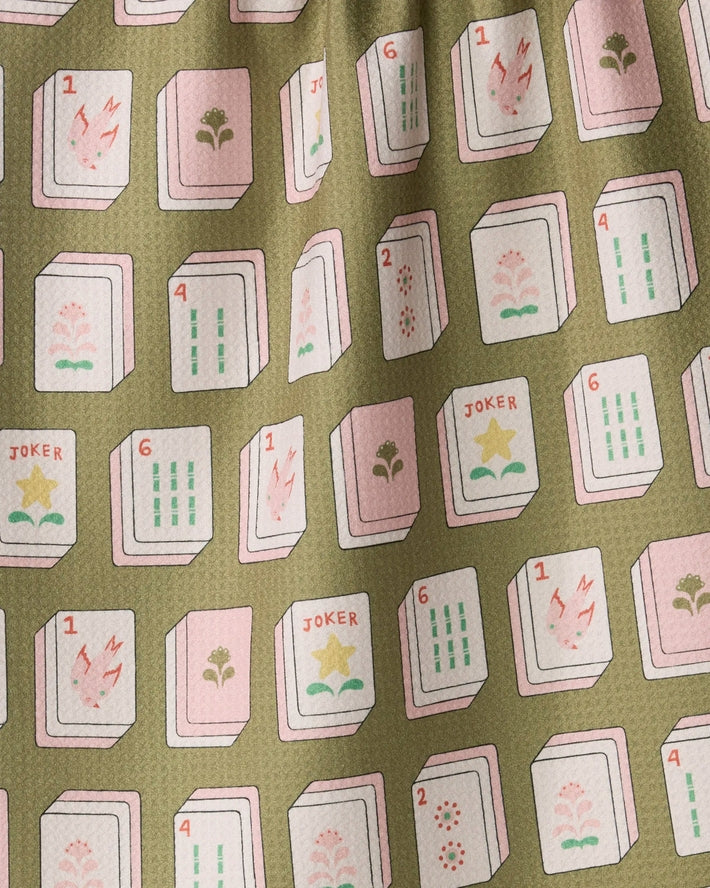 Flower Tiles Tea Towel, Green