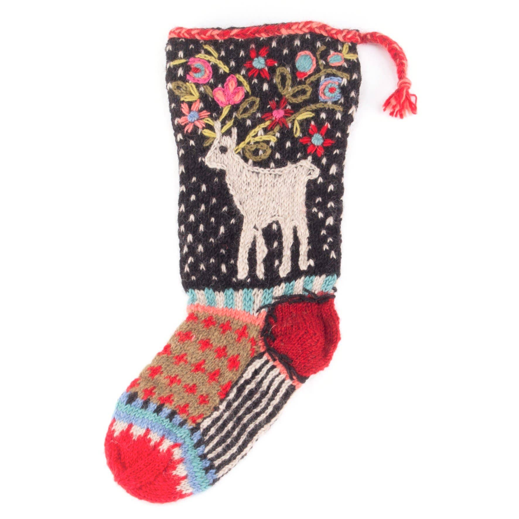 Reindeer Christmas Embroidered Stocking