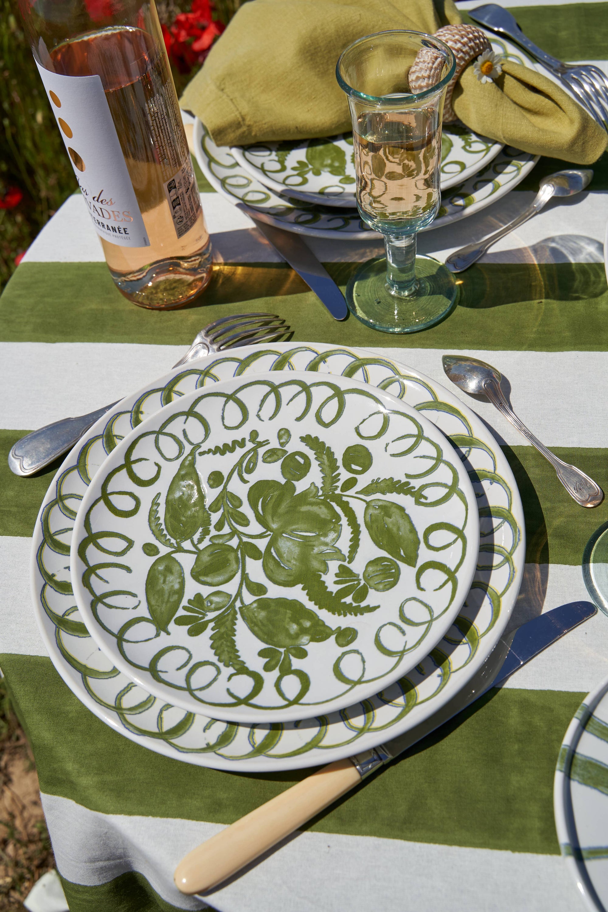 Amalfi Dinner Plate, White & Green