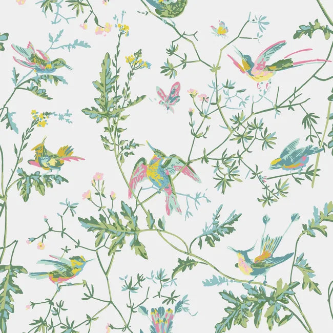 Cole & Son Hummingbirds Wallpaper, Green/Pink Muti-Colored