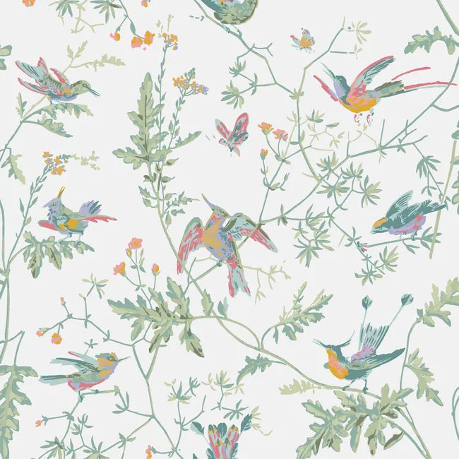 Cole & Son Hummingbirds Wallpaper, Pastel Muti-Colored