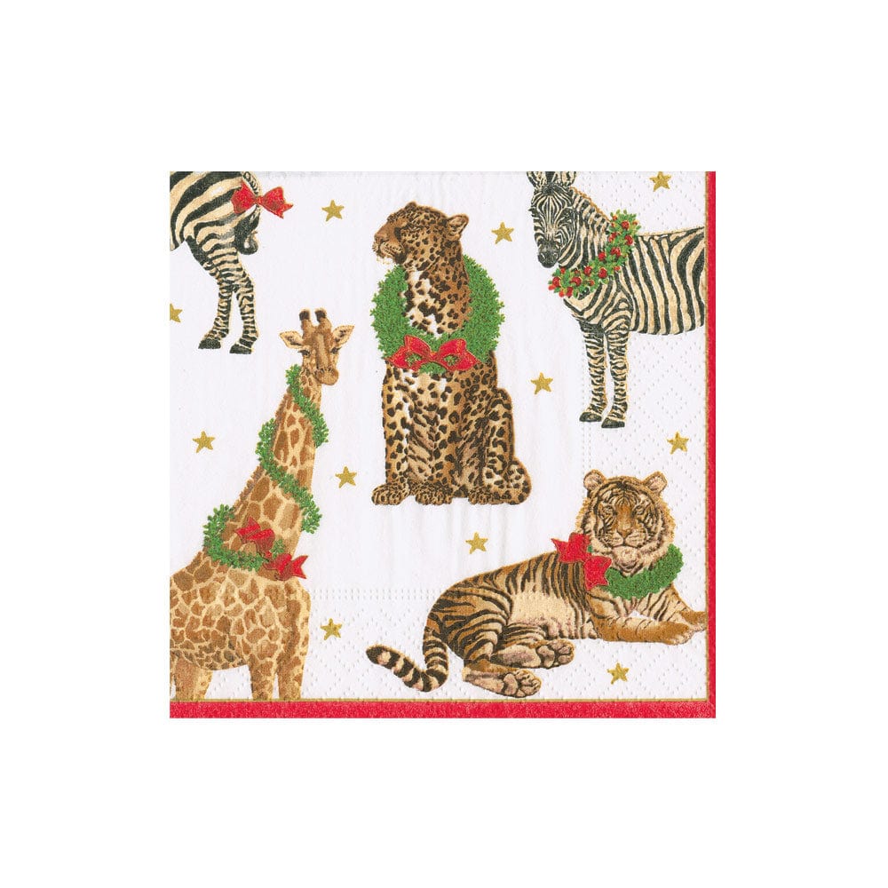 Caspari Wild Christmas Ivory Cocktail Napkins