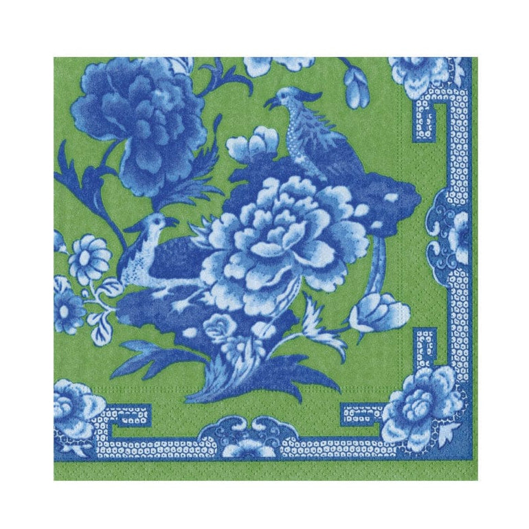 Caspari Green & Blue Plate Paper Cocktail Napkins