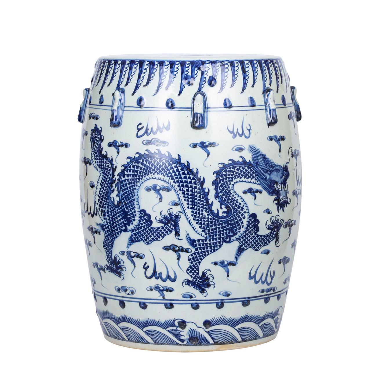 Elle Dragon Garden Stool, Blue & White