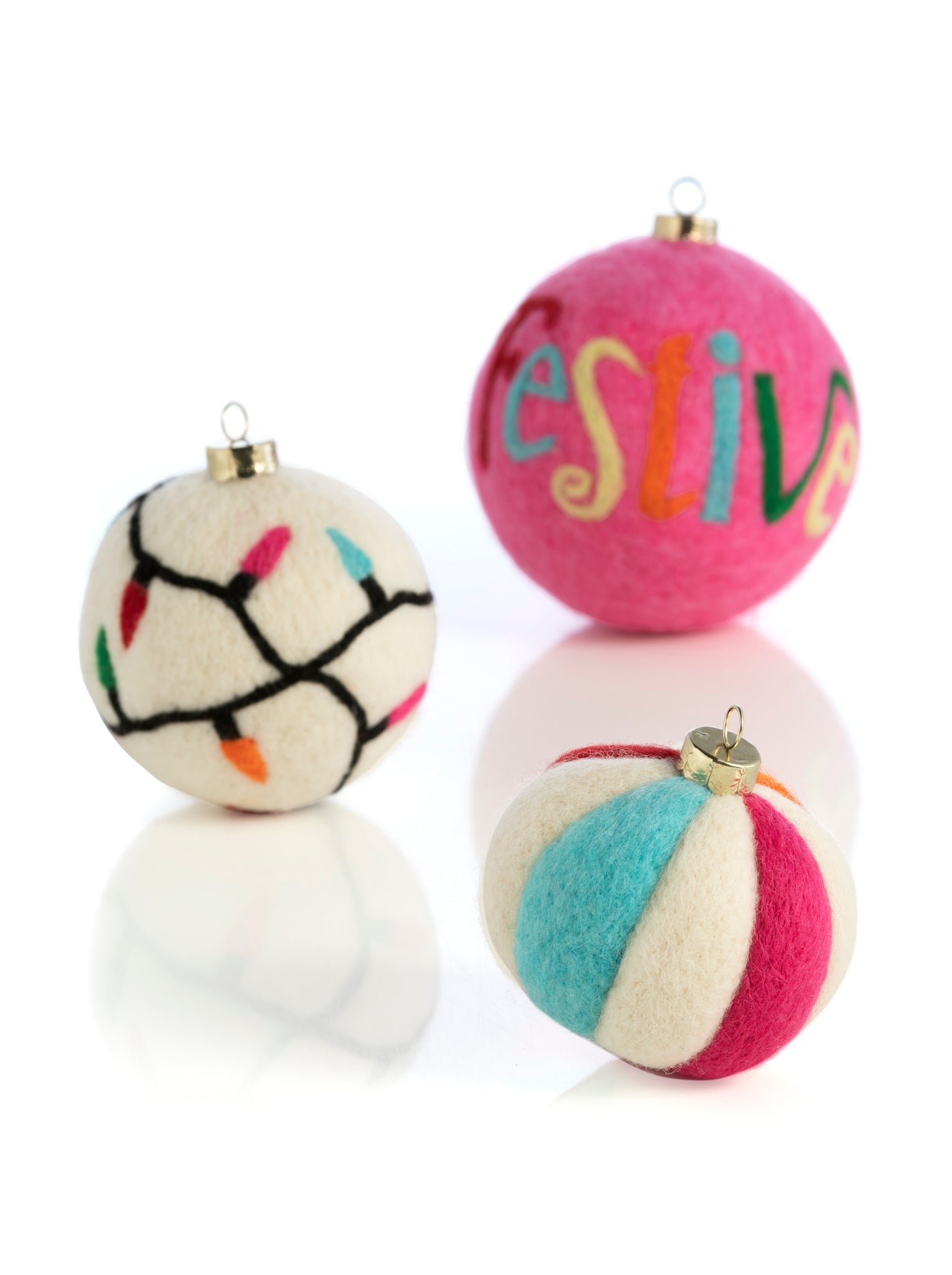 Festive Wool Ornaments, Set of 3
