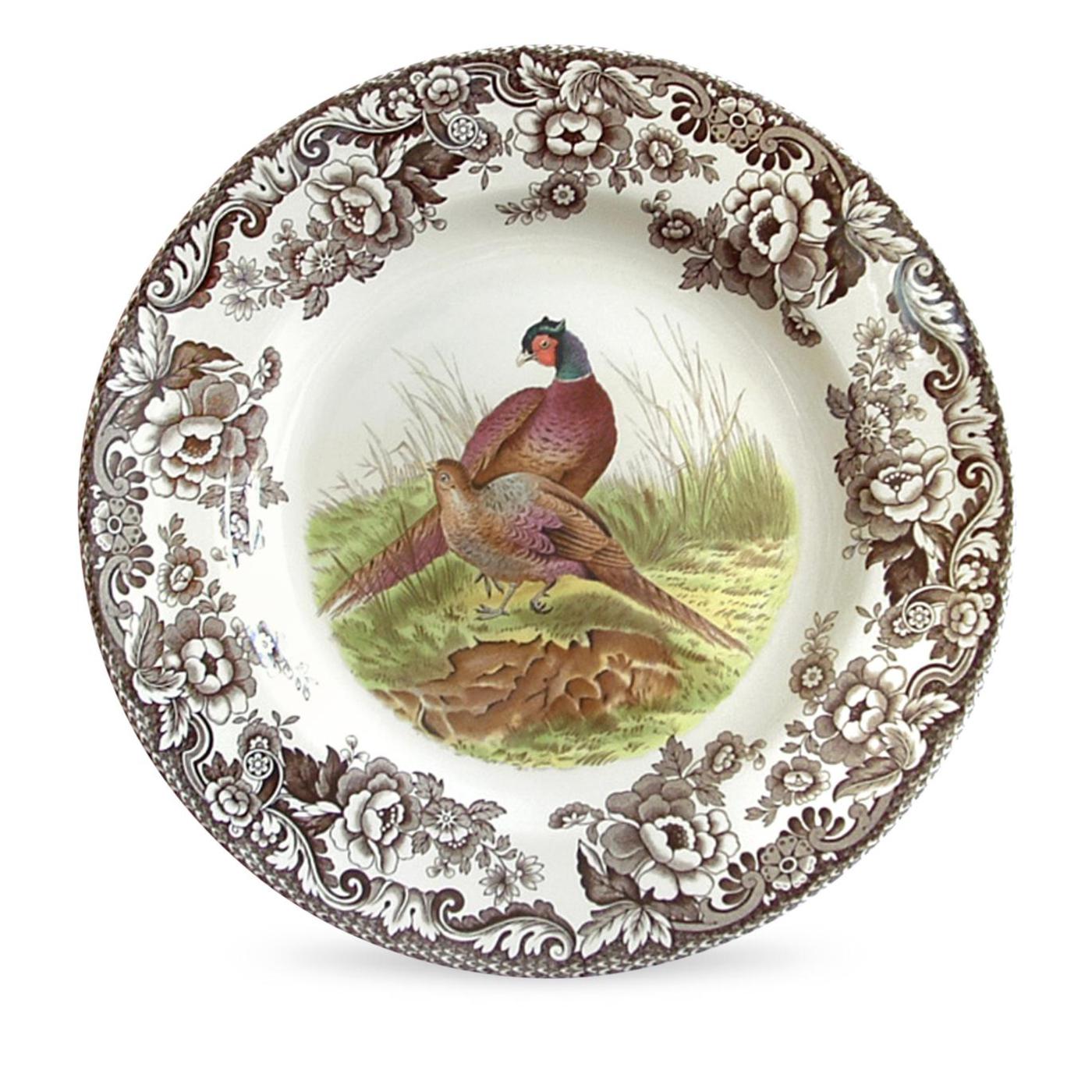 Spode Woodland Dinner Plate, Pheasant Hunt and Bloom