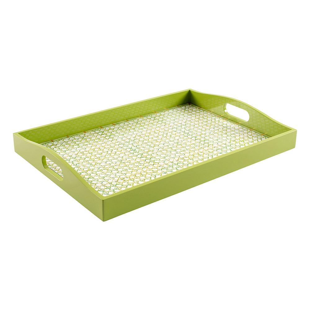 Caspari Trellis-Green Lacquer Large Rectangle Tray, Large