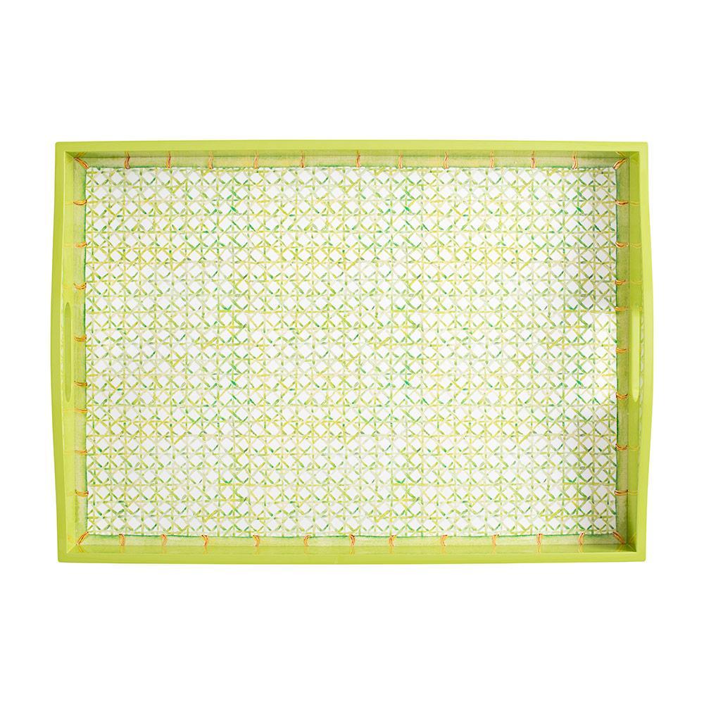 Caspari Trellis-Green Lacquer Large Rectangle Tray, Large