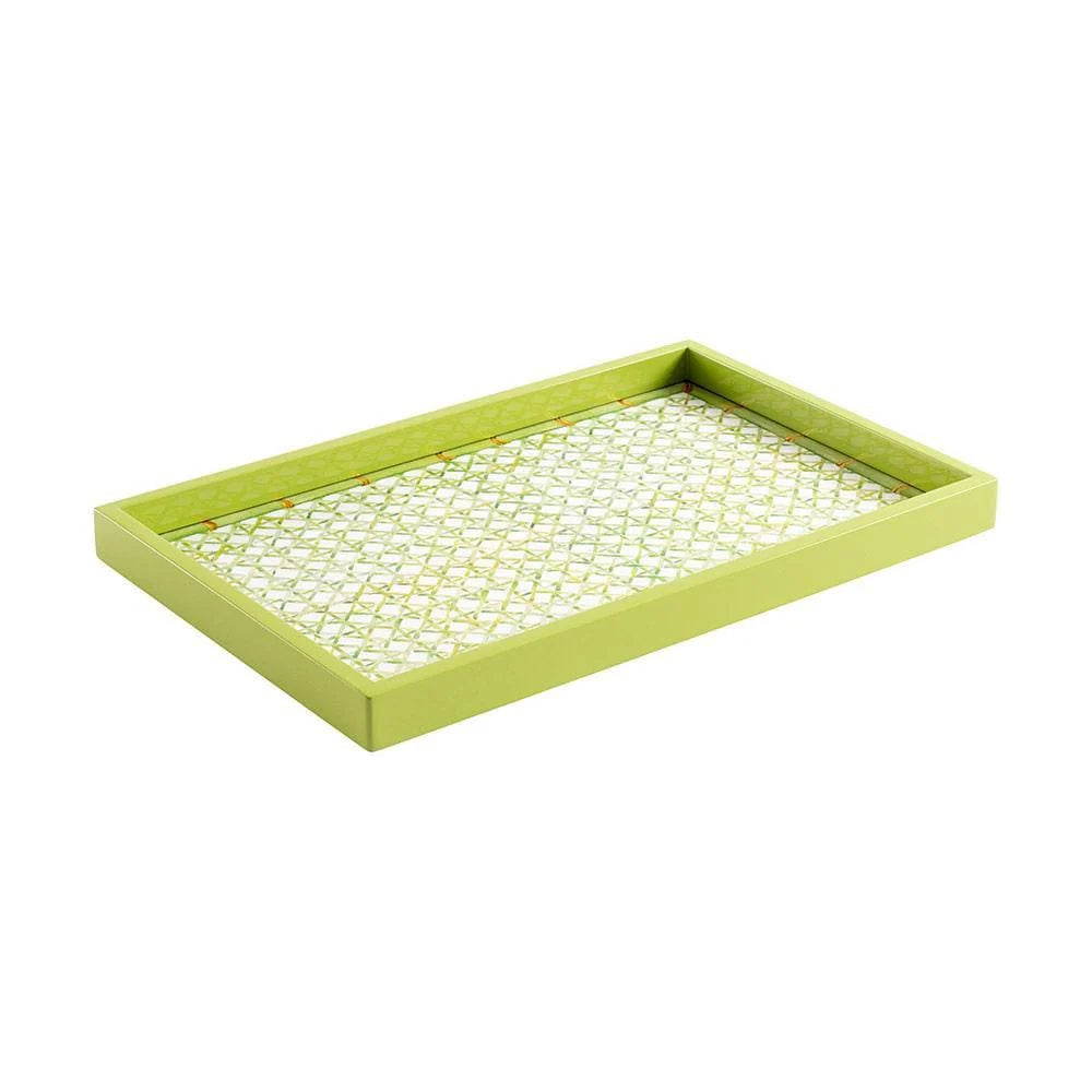 Caspari Trellis-Green Lacquer Large Rectangle Tray, Small
