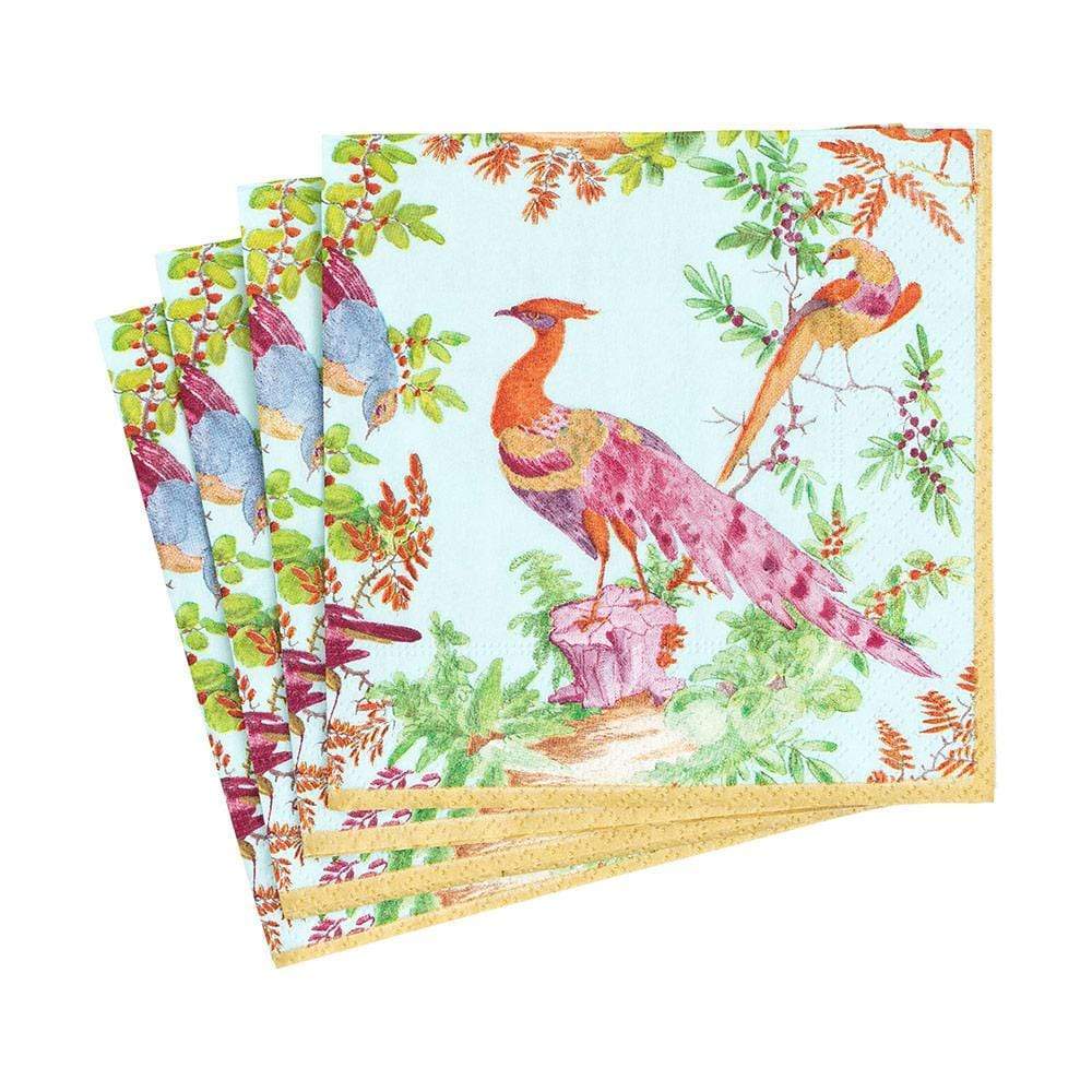 Caspari Chelsea Birds Celadon Cocktail Napkins