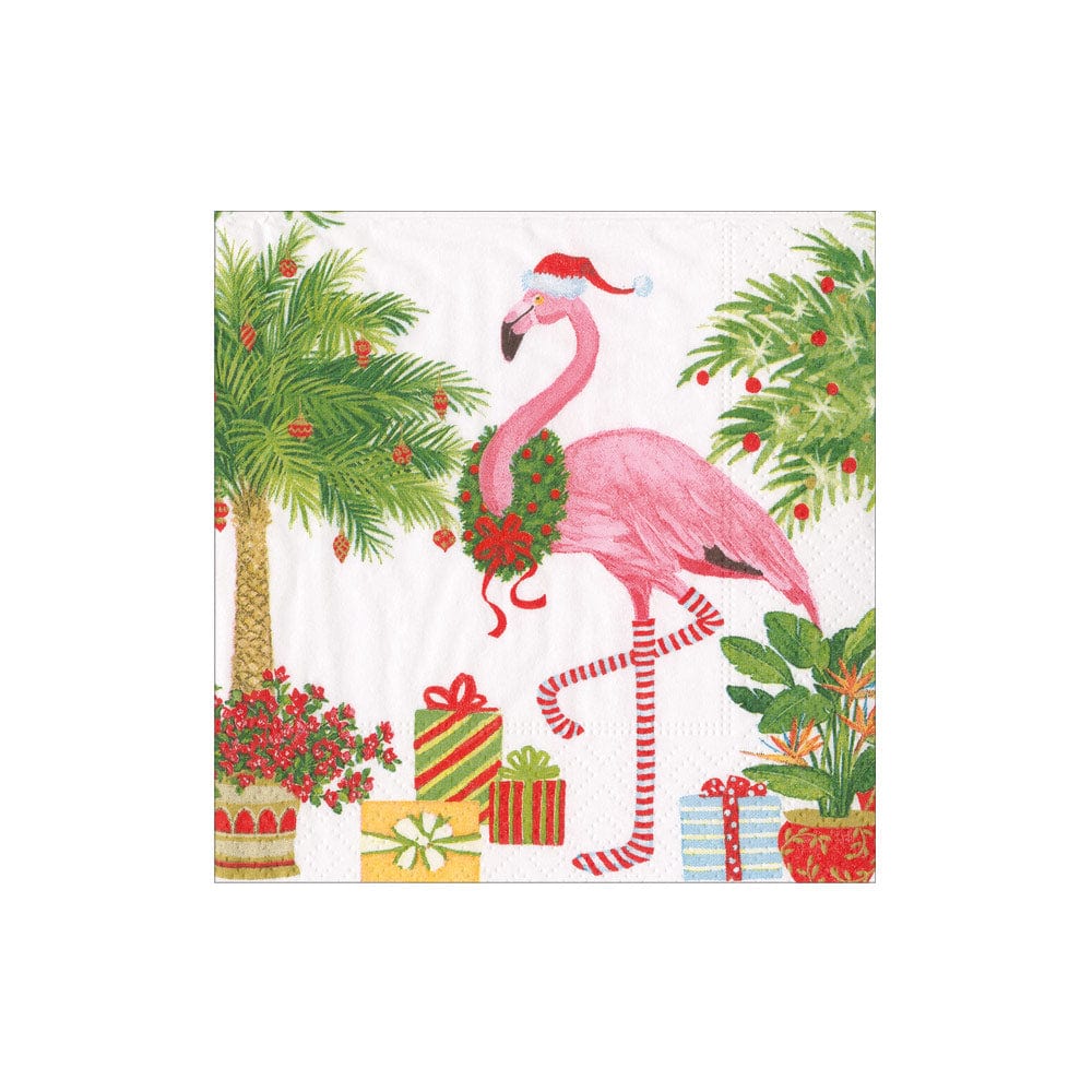 Caspari Christmas Flamingos Paper Cocktail Napkins