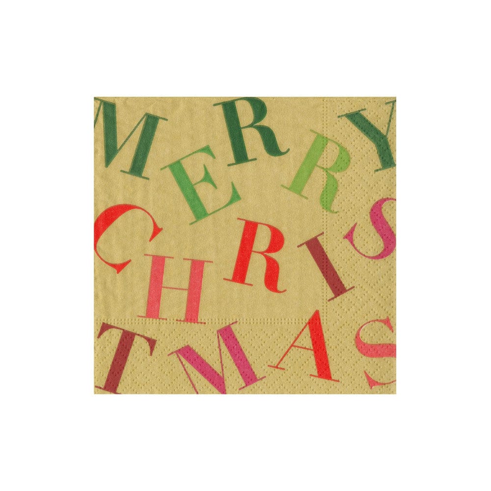 Caspari Merry Christmas Toss Paper Cocktail Napkins in Gold