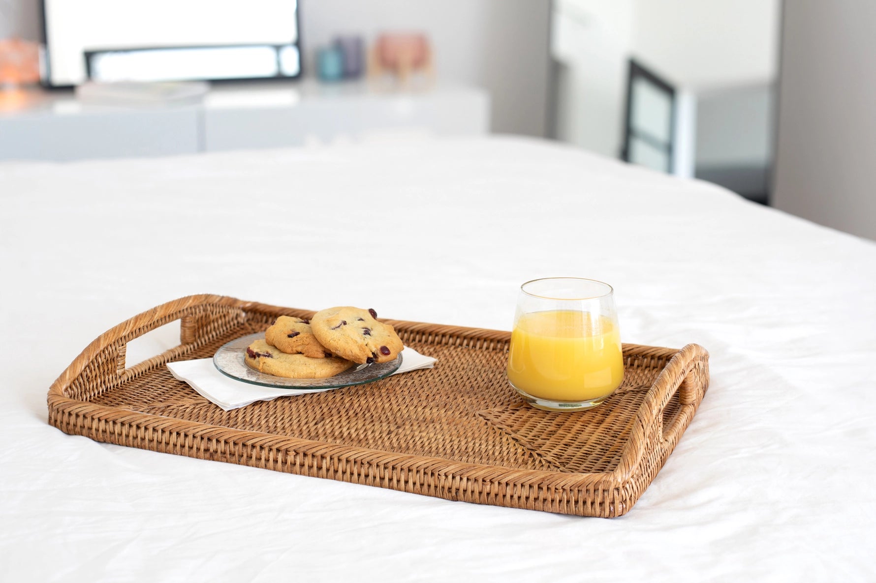Alaina Rattan Tray, Brown Small