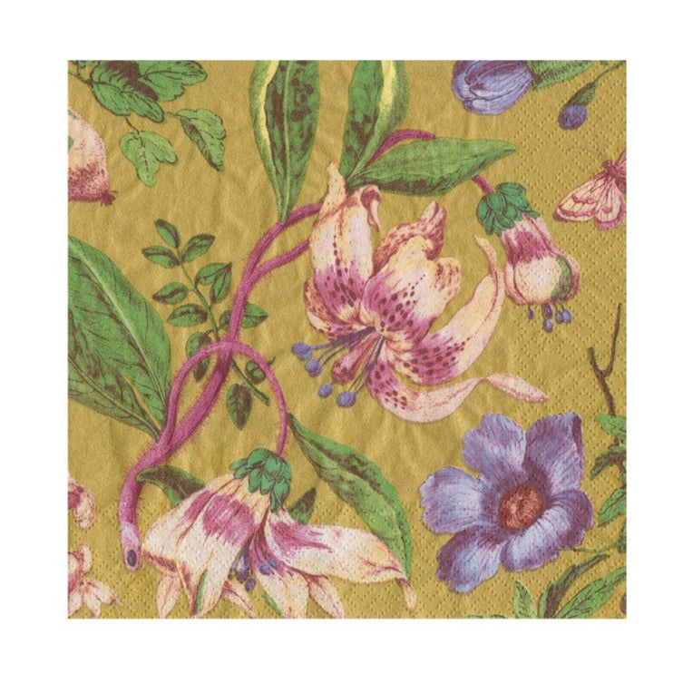 Caspari Porcelain Blooms Gold Cocktail Napkins
