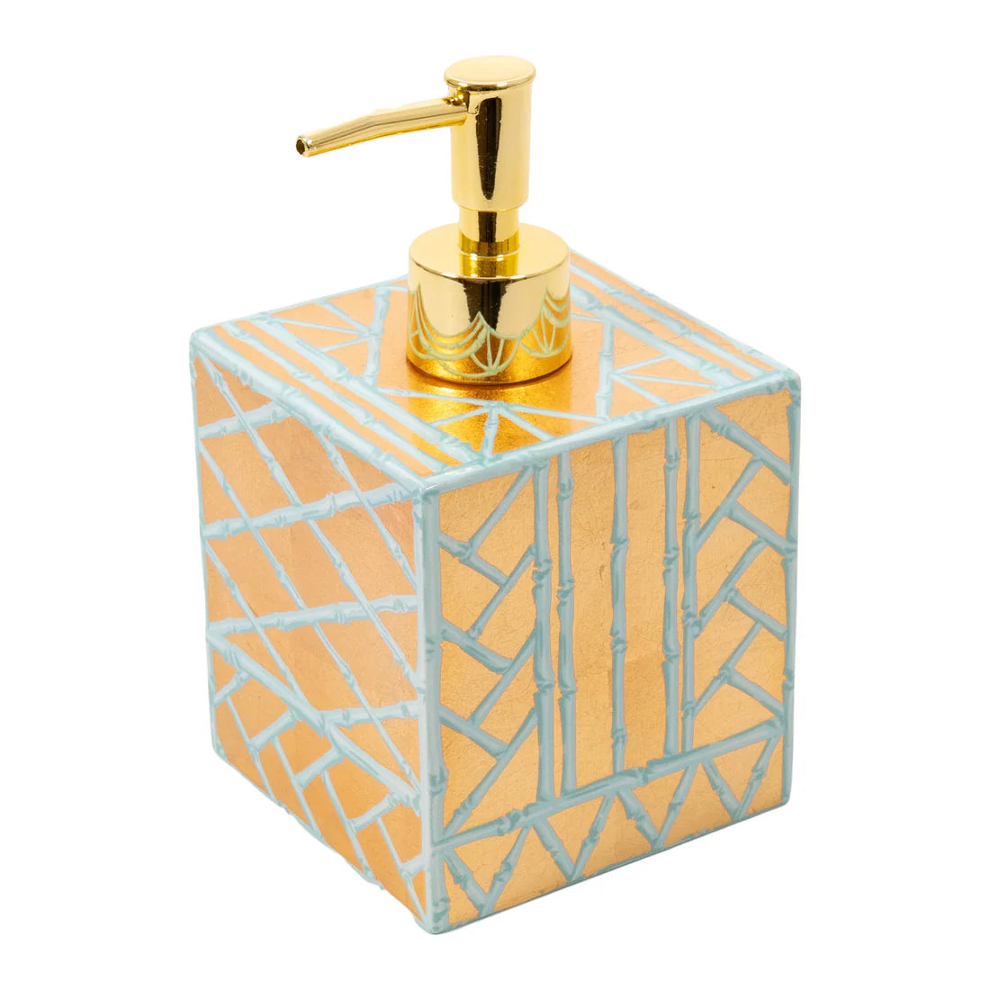 Caspari Bamboo Screen Robin's Egg Lacquer Soap Dispenser