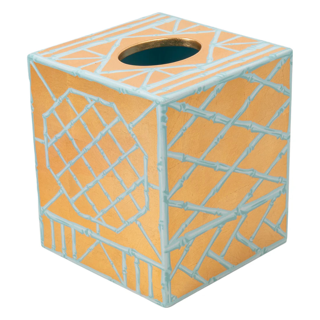 Caspari Bamboo Screen Robin's Egg Square Lacquer Tissue Box Cover