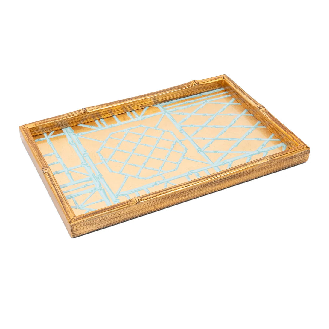 Caspari Bamboo Screen Robin's Egg Bamboo Edge Lacquer Vanity Tray