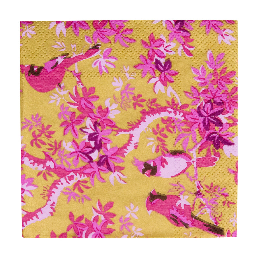 Caspari Scenic Songbirds Rose & Gold Cocktail Napkins