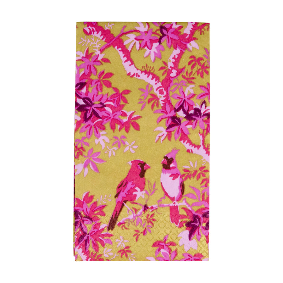 Caspari Scenic Songbirds Rose & Gold Guest Towel Napkins