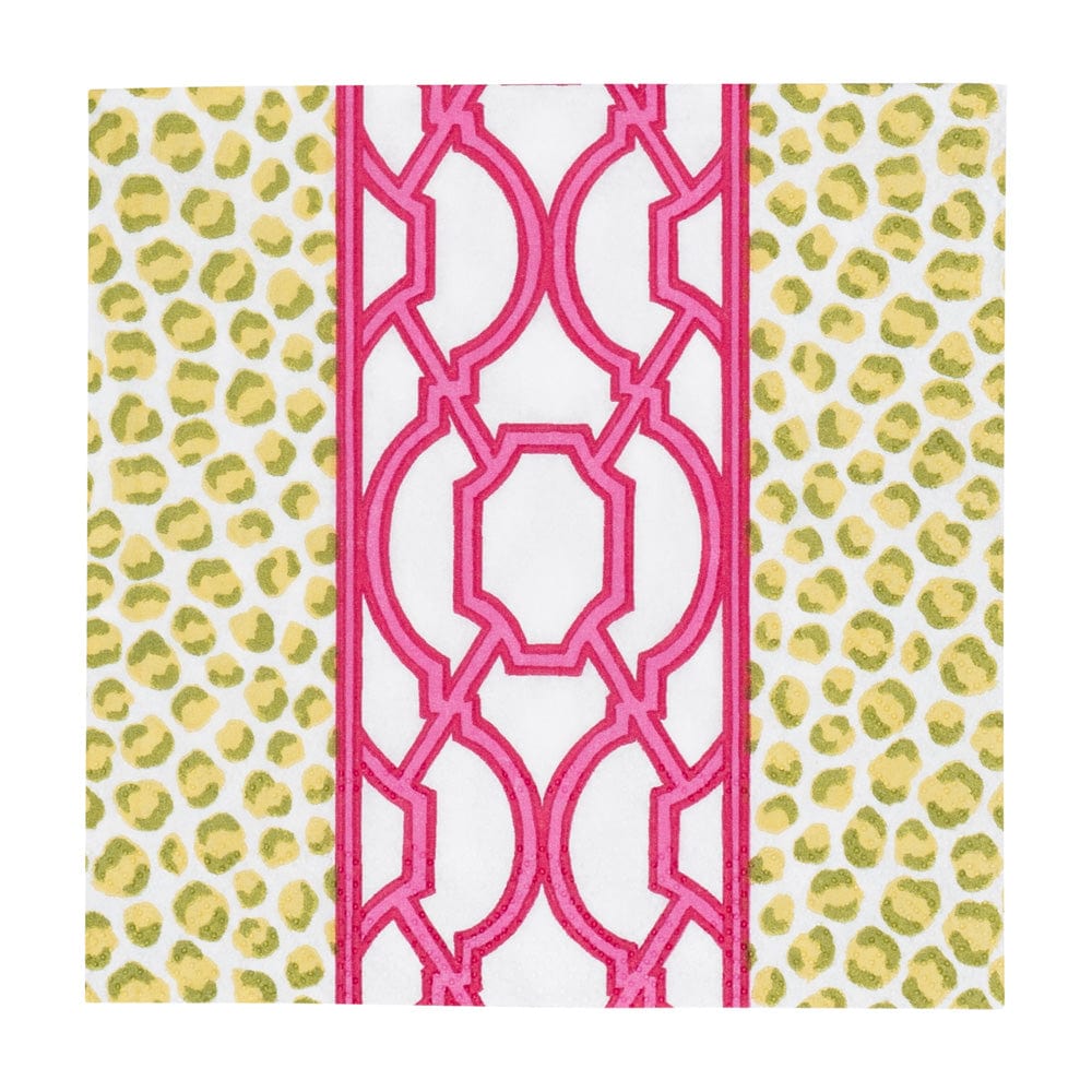 Caspari Knots And Spots Green & Fuchsia Cocktail Napkins