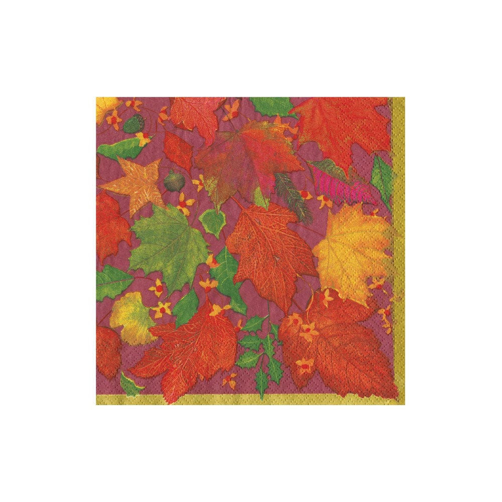 Caspari Swirling Leaves Burgundy Cocktail Napkins
