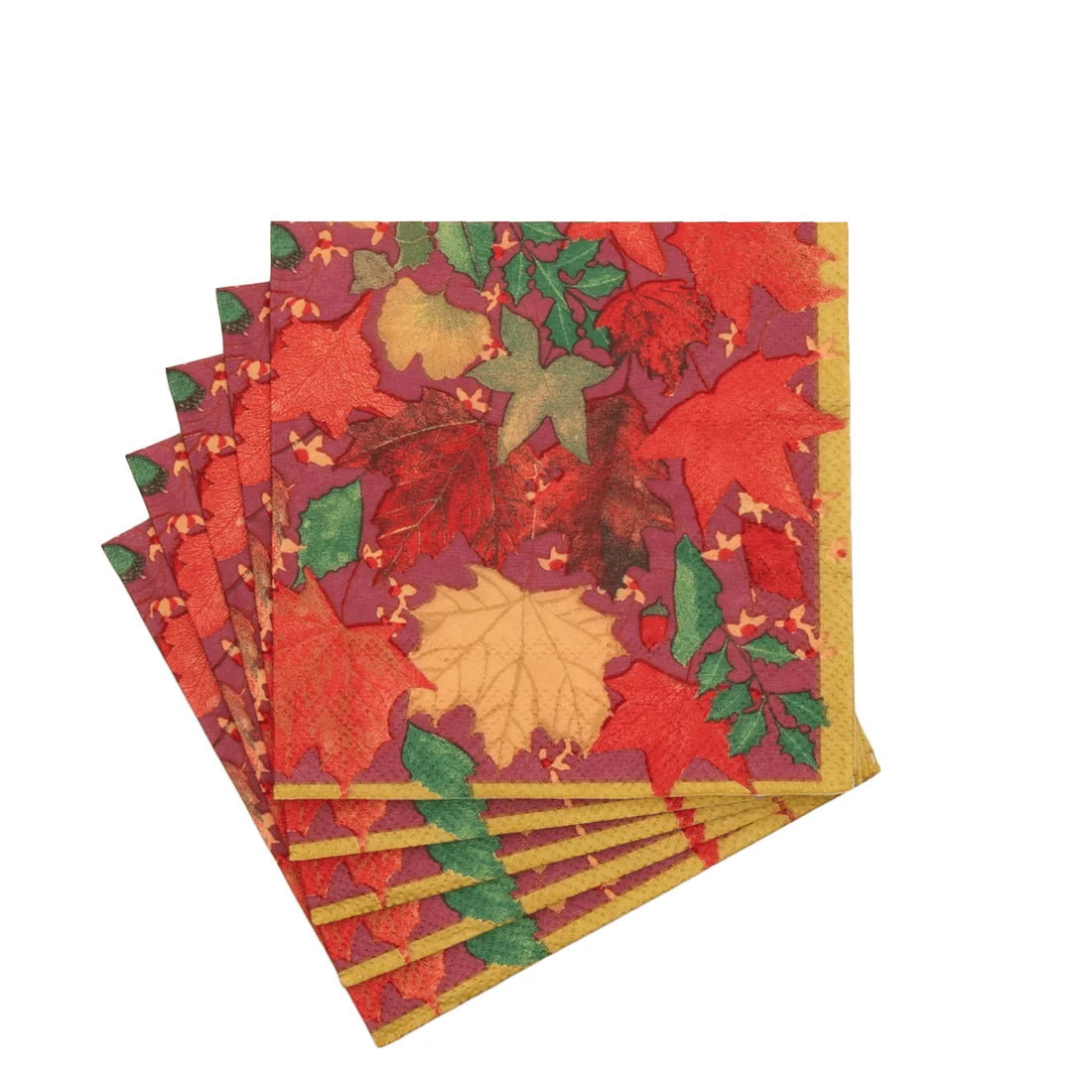 Caspari Swirling Leaves Burgundy Cocktail Napkins