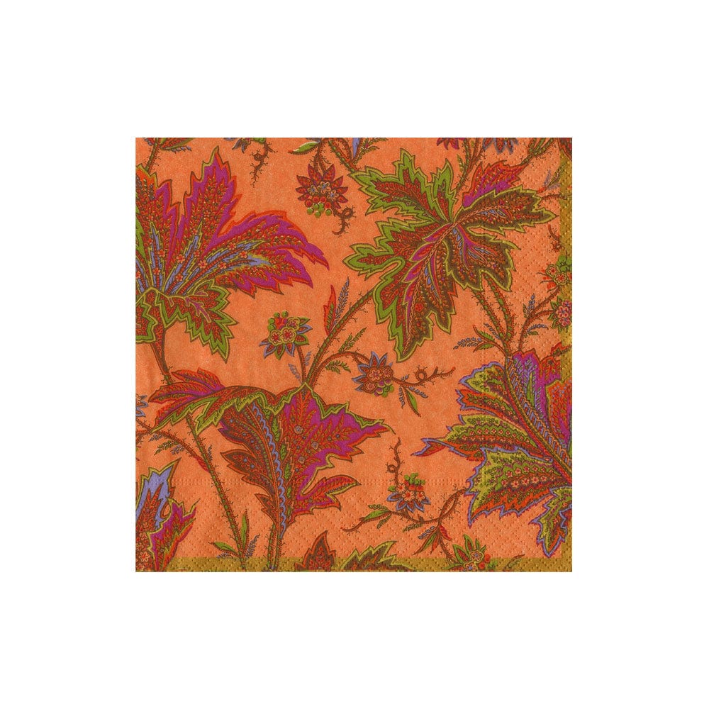 Caspari Paisley Leaves Coral Cocktail Napkins