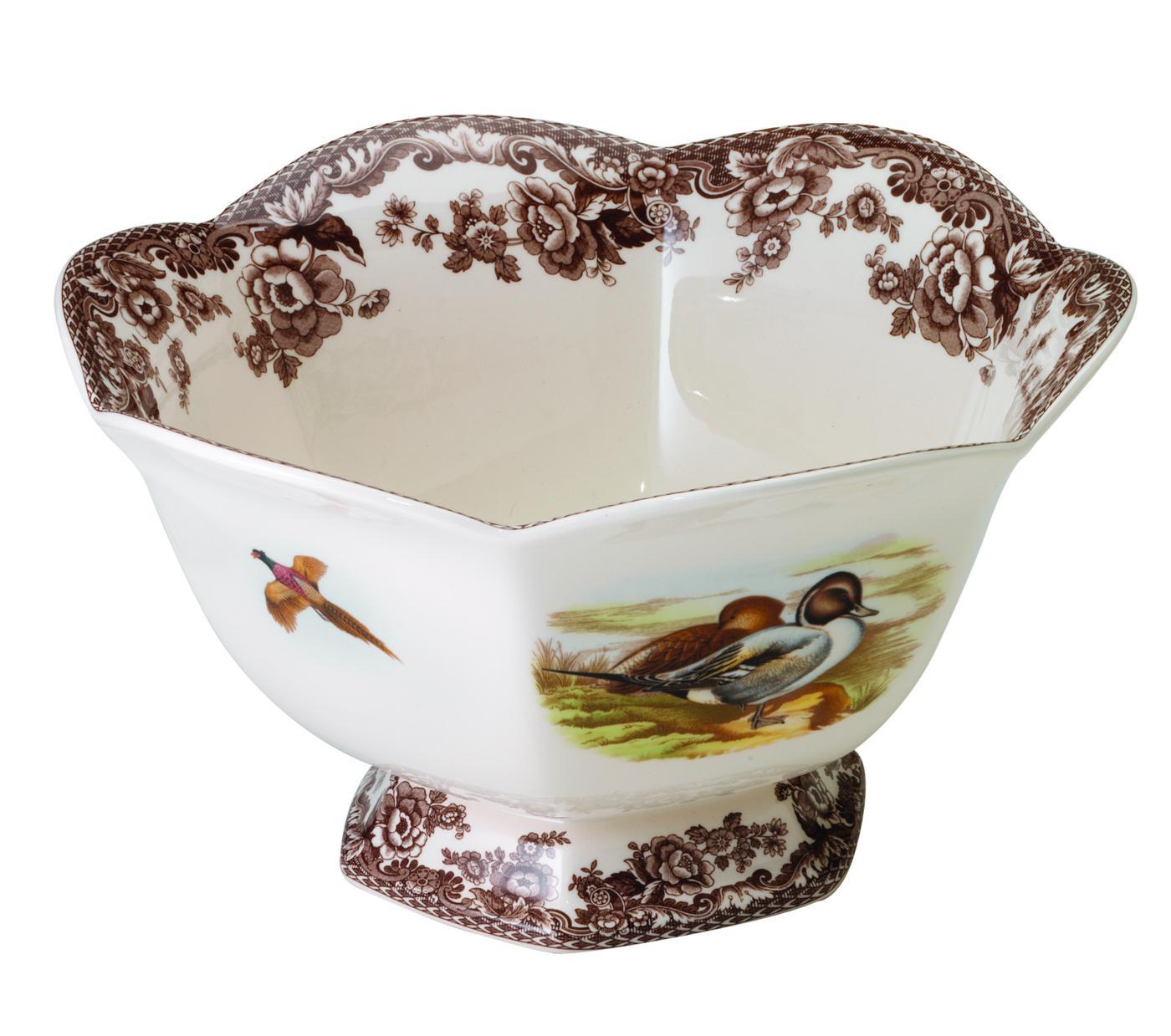 Spode Woodland Hexagonal Footed Bowl, Lapwing/Pintail
