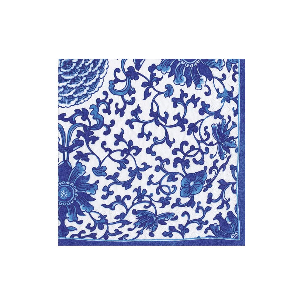 Caspari Indigo Garden Cocktail Napkins, Blue/White