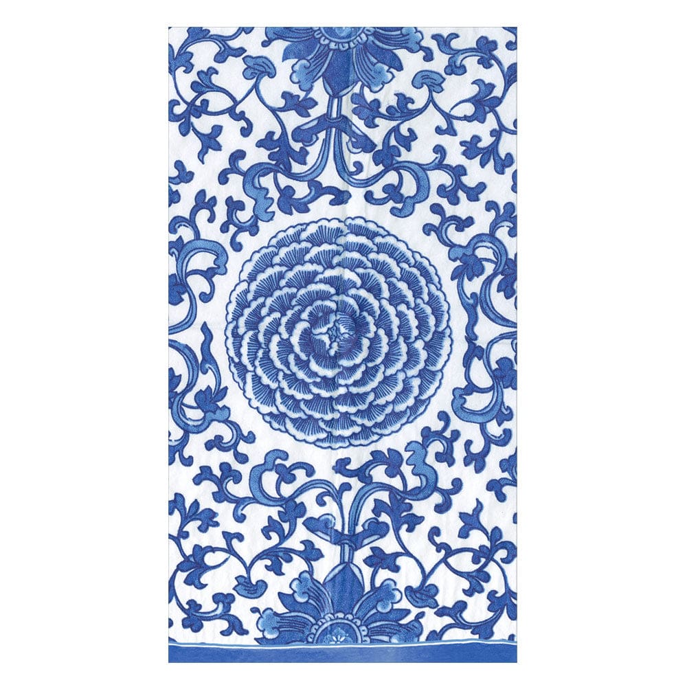 Caspari Indigo Garden Guest Towel Napkins, Blue/White