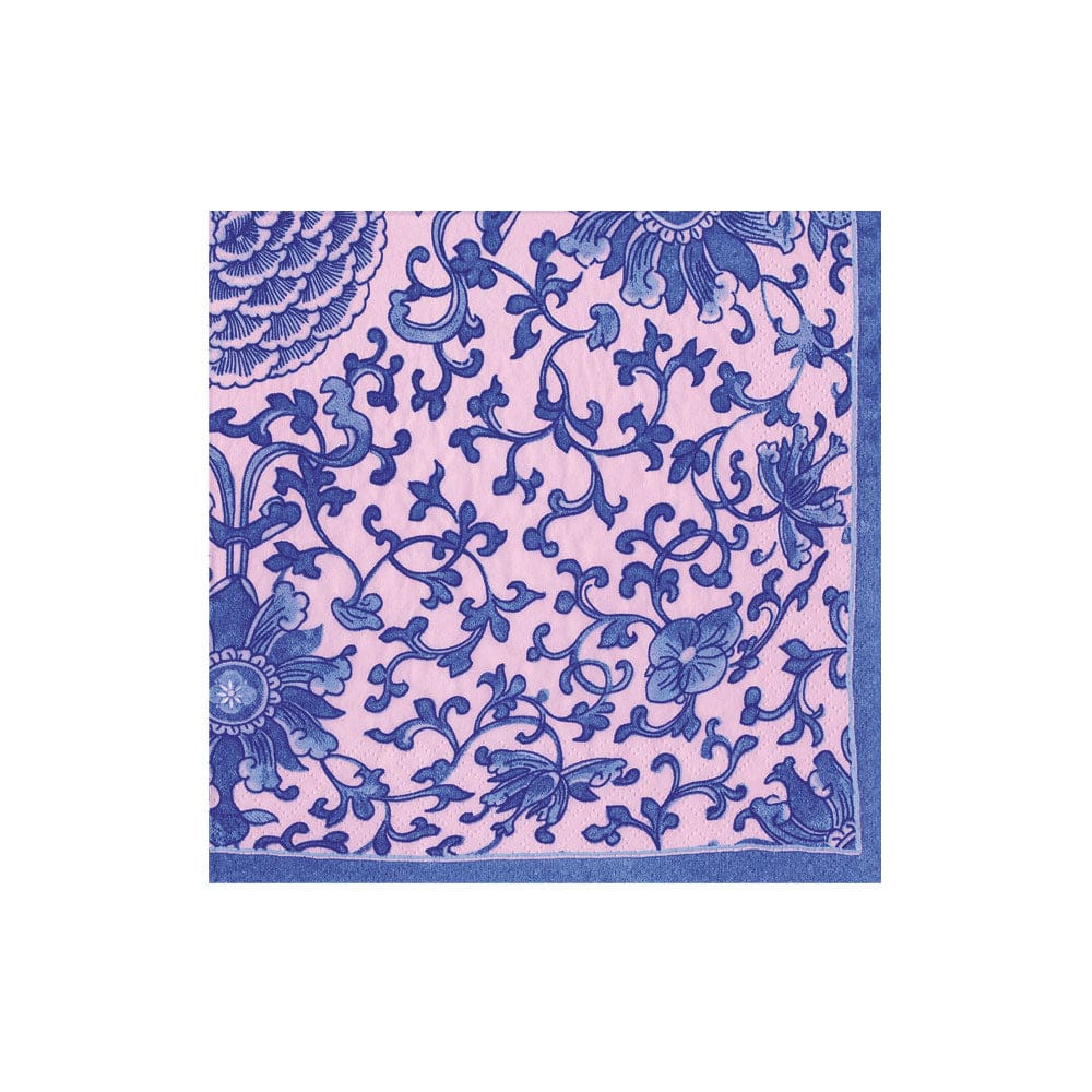 Caspari Indigo Garden Cocktail Napkins, Blue/Pink