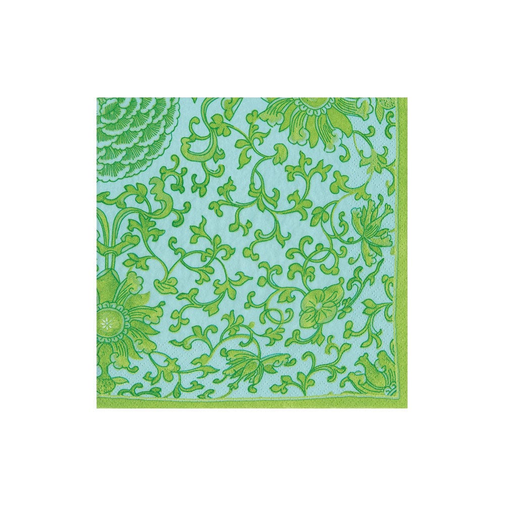 Caspari Indigo Garden Cocktail Napkins, Jade/Turquoise