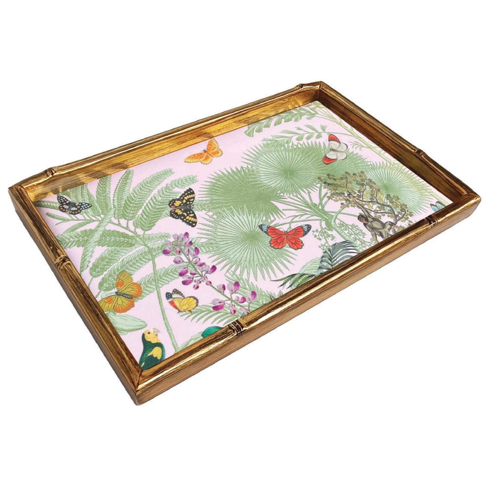 Caspari Paradise Garden Bamboo Edge Lacquer Vanity Tray