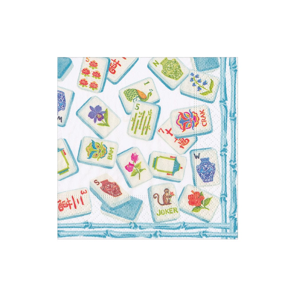 Caspari Mahjong Cocktail Napkins, Blue