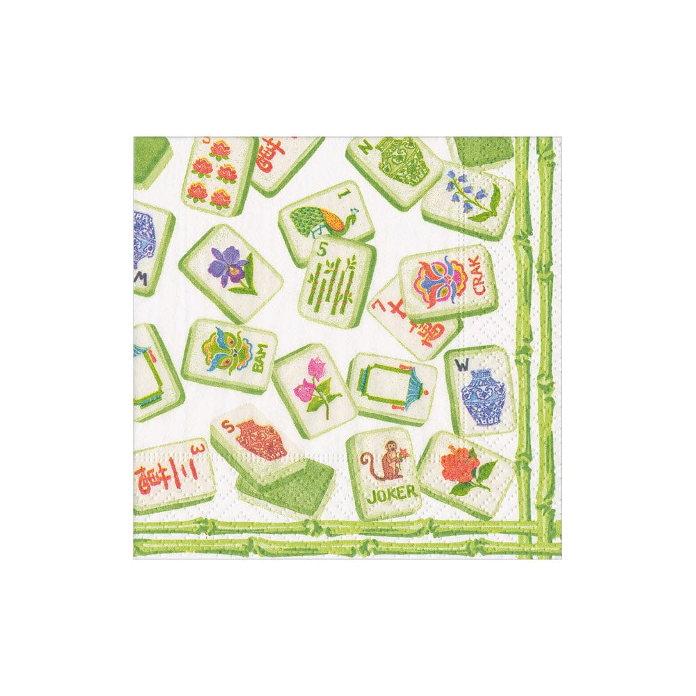 Caspari Mahjong Cocktail Napkins, Green