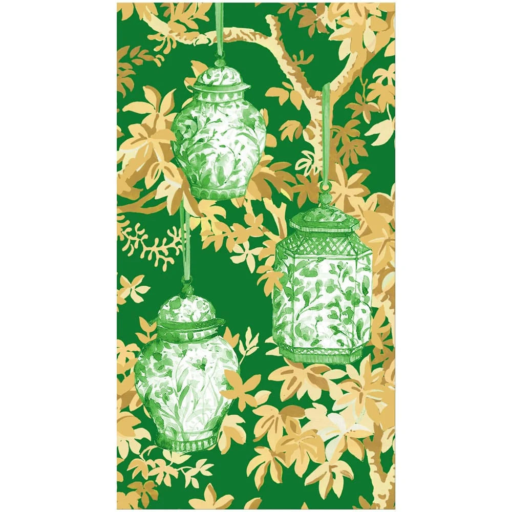 Caspari Ginger Jars Dark Green Guest Towel Napkins
