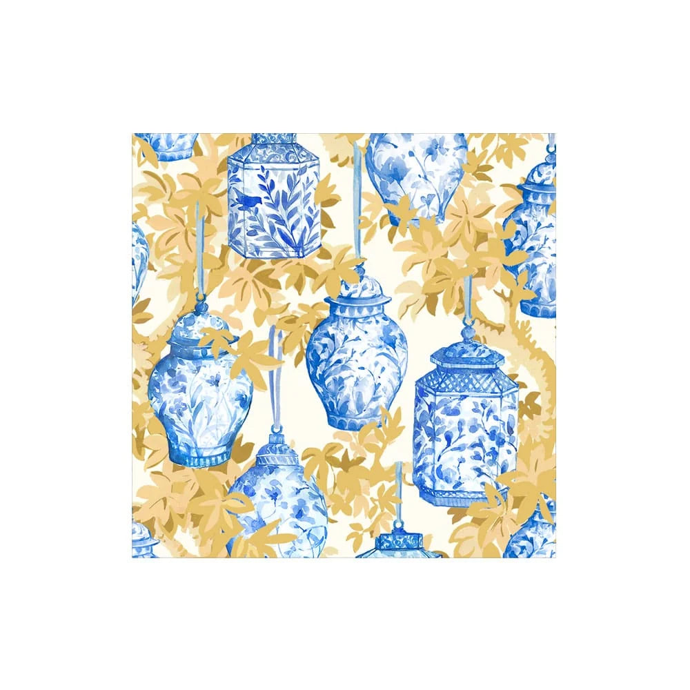 Caspari Ginger Jars Blue/White Cocktail Napkins