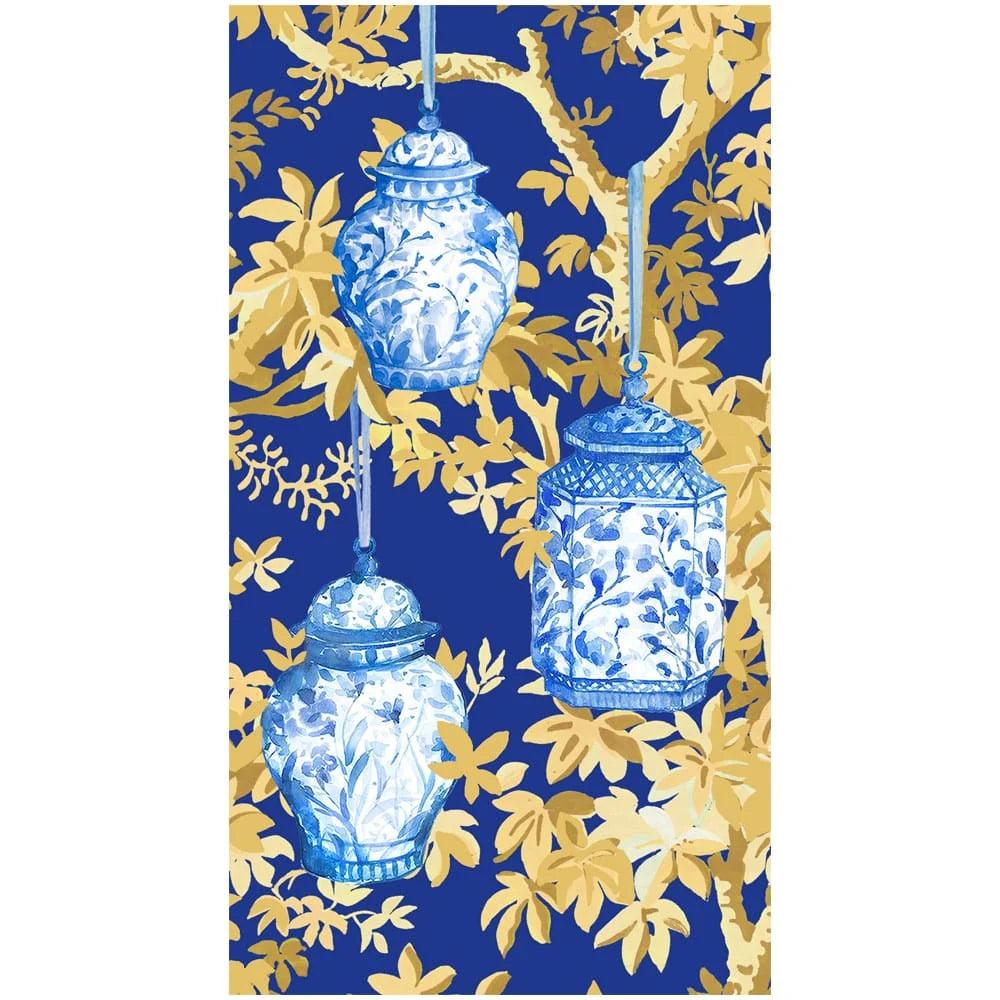 Caspari Ginger Jars Dark Blue Guest Towel Napkins
