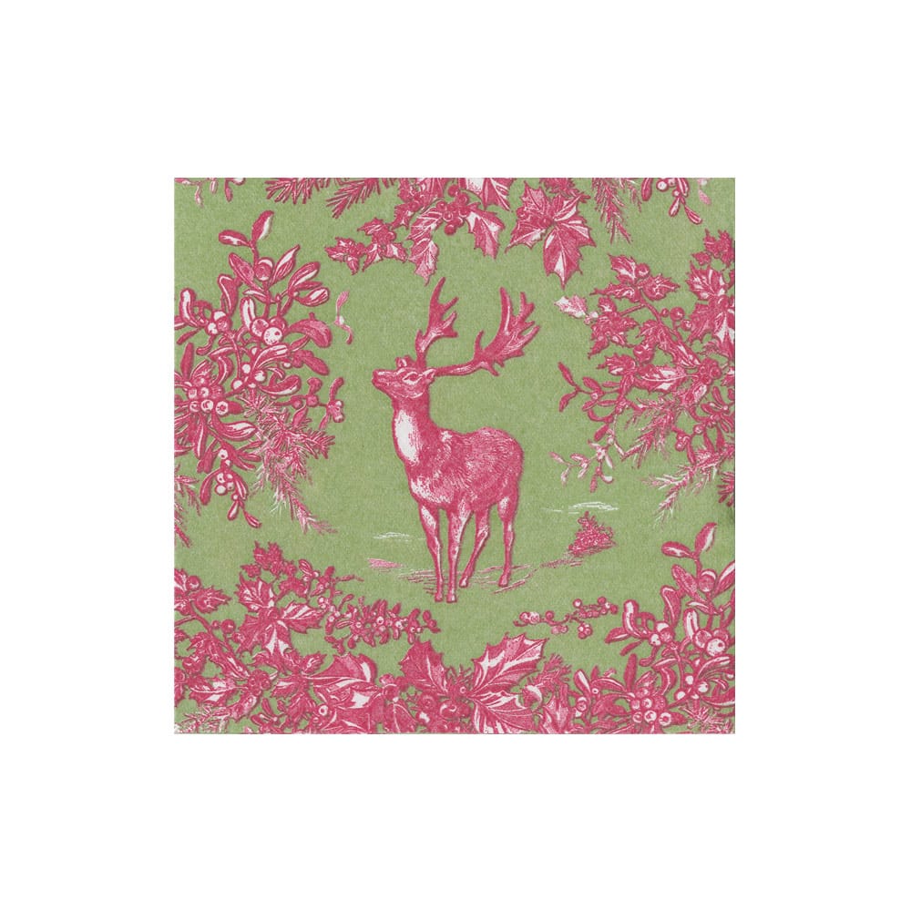 Caspari Stag Toile Raspberry/Sage Cocktail Napkins
