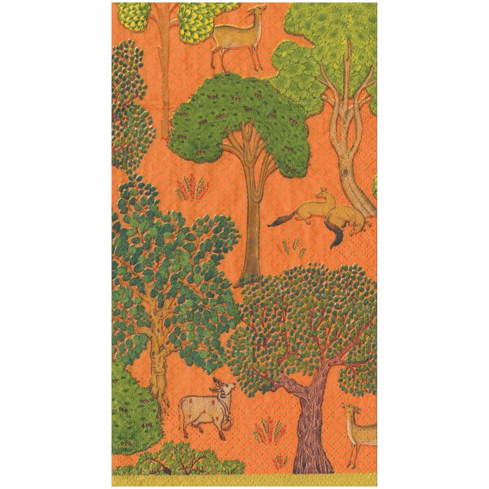 Caspari Arcadian Forest Orange Guest Towel Napkins