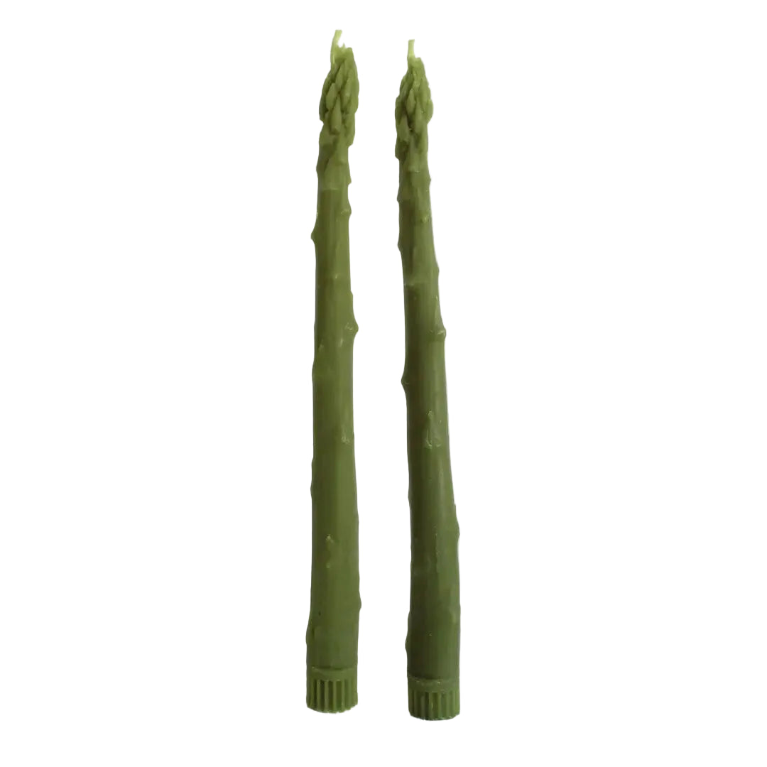 Asparagus Beeswax Candle Taper Pair, Green