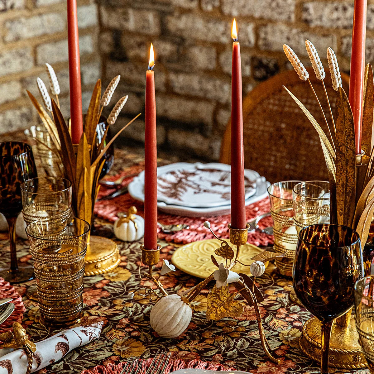 Juliska Forest Walk Pumpkin & Vine Double Candlestick Holder, Gold
