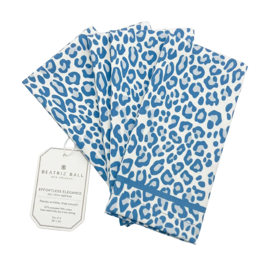 Beatriz Ball Linen Leopard Napkins, Blue & White, Set of 4