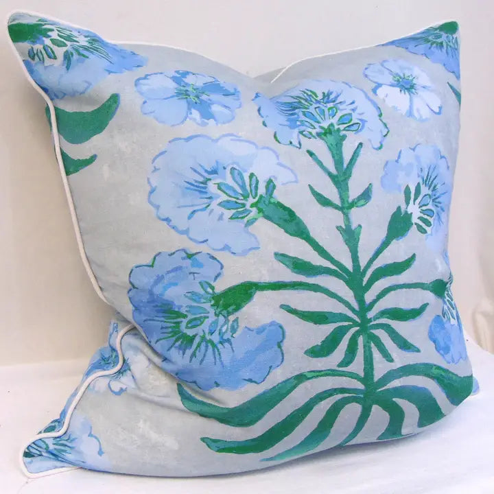 Poppy Love Pillow, Blue & Gray