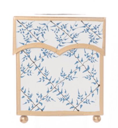 Sandrine Leaf Trellis Tissue Holder, Ivory & Blue